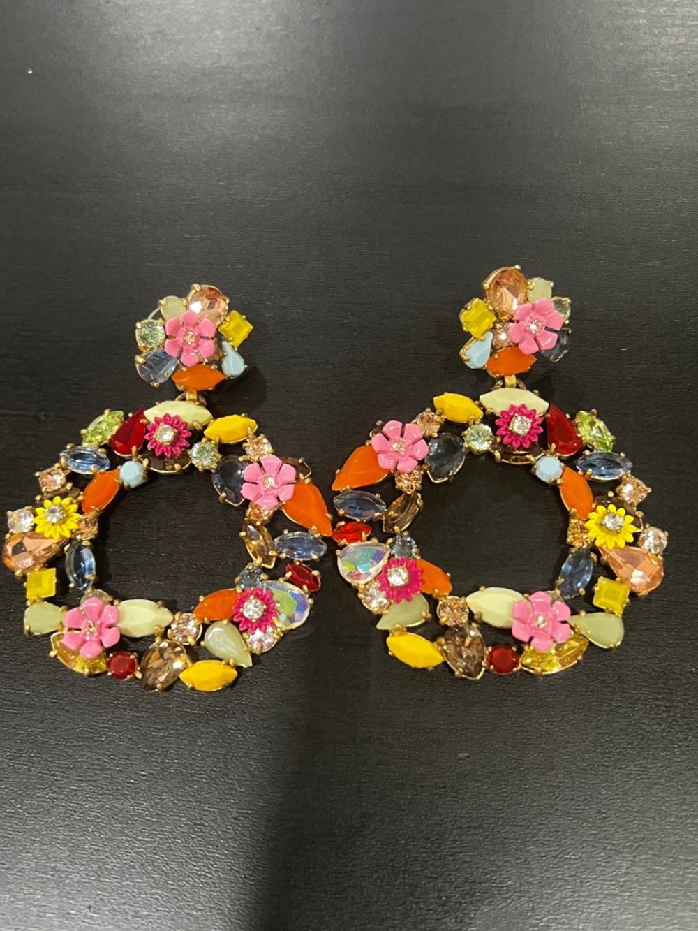 J. Crew Floral Multicolor Jewel Hoop Earrings